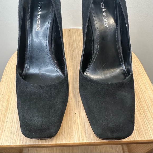 EUC Enzo Angiolini Women's Sz 9 M Black Suede Square Toe 3.75” Pumps Heels - Picture 3 of 10